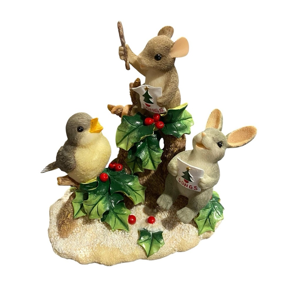 Fitz & Floyd Charming Tails Everybody Sing Christmas Figurine  Bird Bunny Signed
